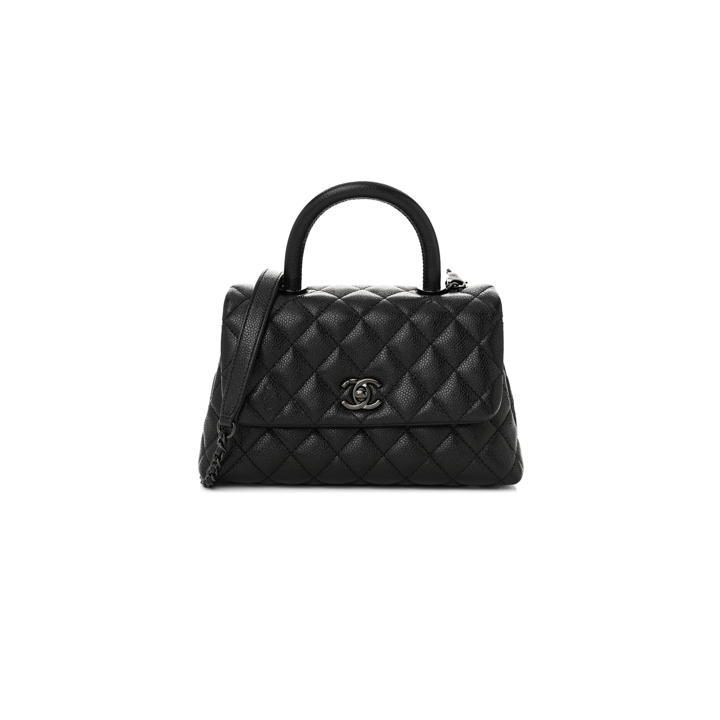 CHANEL MASTER CAVIAR QUILTED MINI COCO HANDLE FLAP SO BLACK A92990 (24*14*10cm)